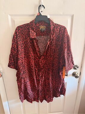 Johnny Was Rust Red and Black Leopard Print Shirt